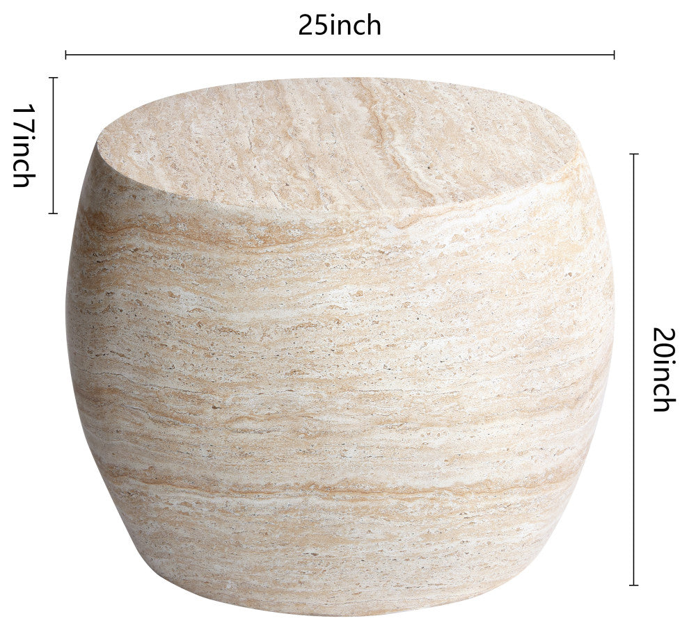 Oval Travertine Stone Finish Italian Design MgO Side Accent Table