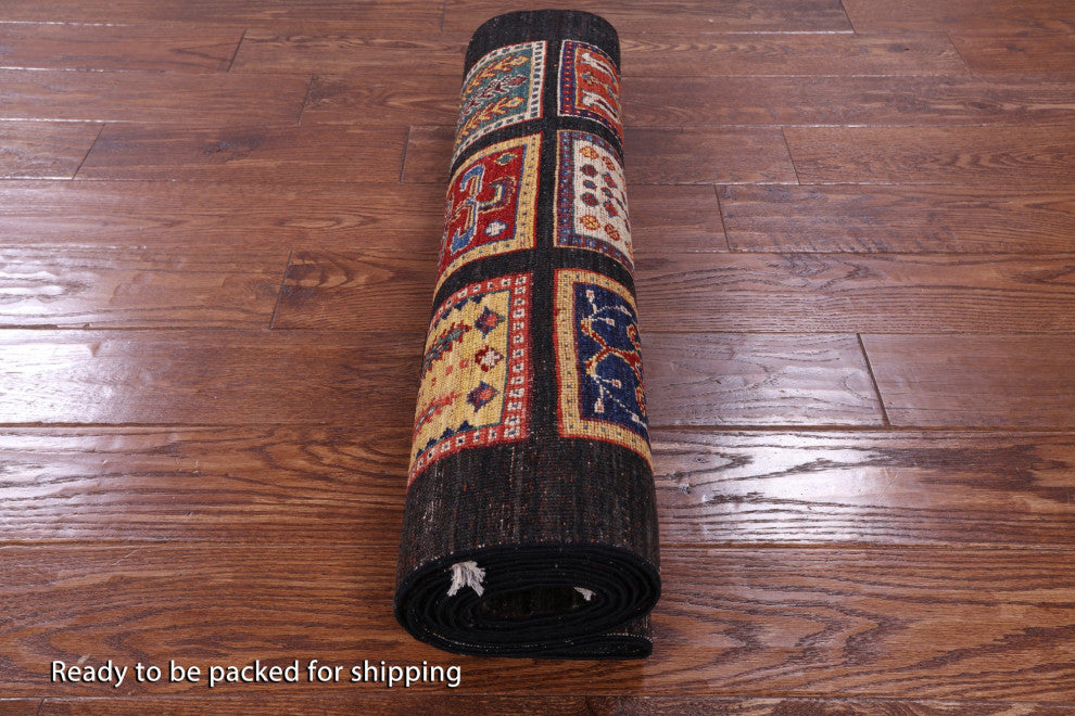Persian Garden Design Handmade Black Runner Rug 2' 8" X 9' 7" Q10675