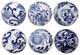 Benzara BM286144 4" Ball 6-Piece Set Orbs, Blue And White Printed Porcelain