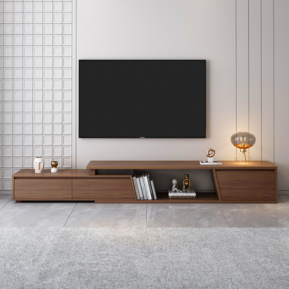 Fero Minimalist Walnut Rectangle Extendable TV Stand With 3 Drawers Up to 120", Walnut