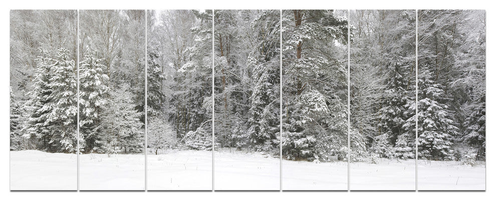 Foggy Winter Forest Panorama, Landscape Canvas Art Print, 83"x32", 7 Panels