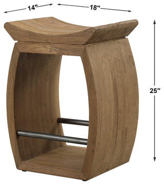 Elegant Asian Modern Open Reclaimed Solid Wood Bar Counter Stool Oriental Pagoda