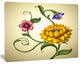 Flowers and Leaves Illustration, Floral Canvas Art Print, 20"x12"