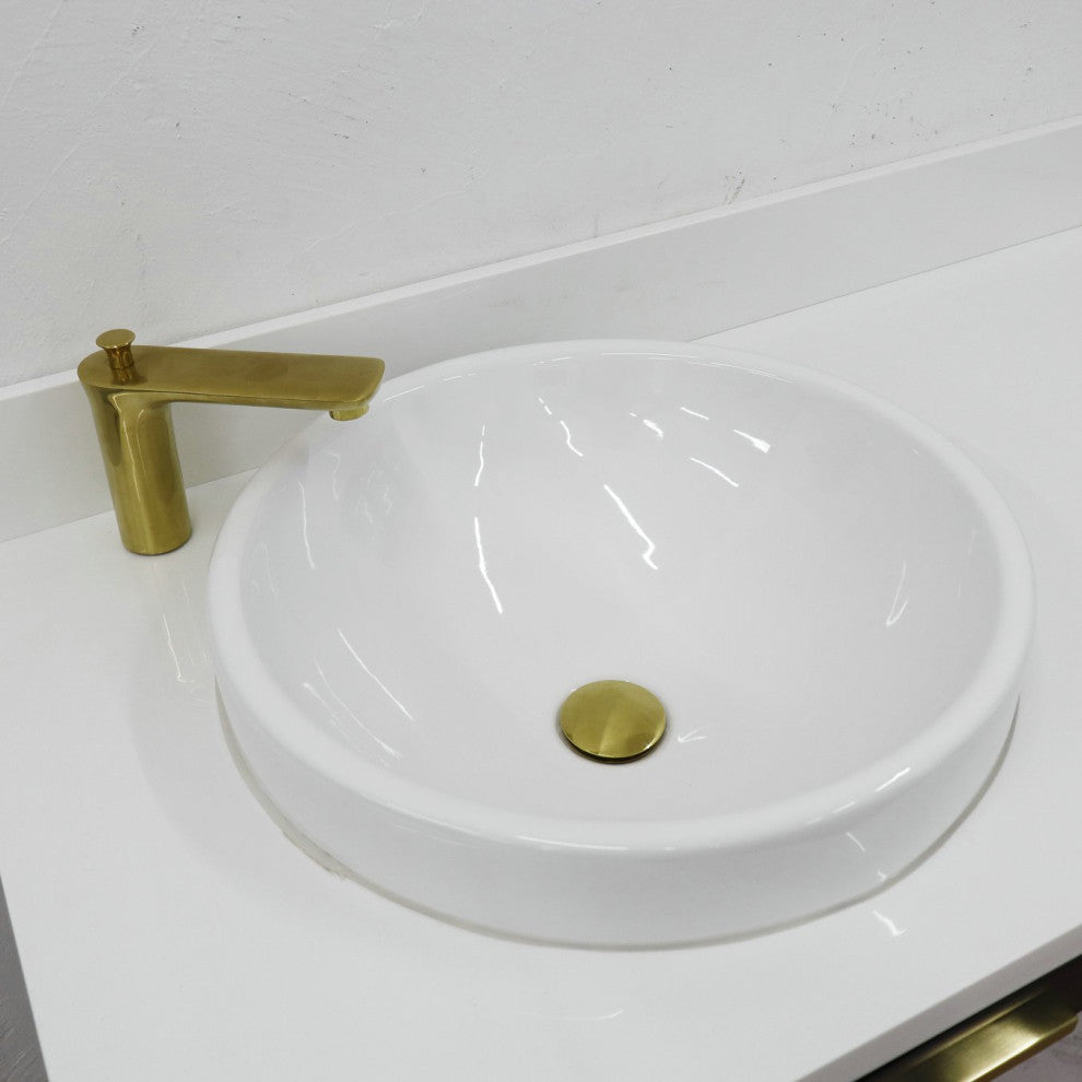 61" Double Sink Vanity, Black Finish With Engineered Stone Top And Round Sink