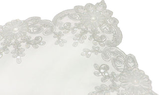 Delicate Daisies Lace Embroidered Tablecloth With Beaded Accents, 80"x80"