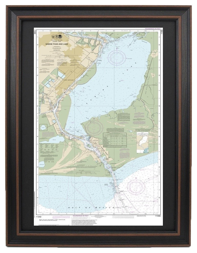 Nautical CHart, Sabine Pass and Lake, Framed