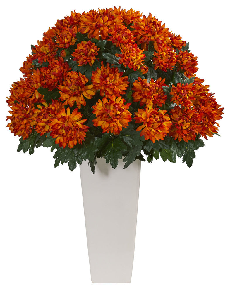 Nearly Natural 32" Spider Mum Artificial Plant in White Planter