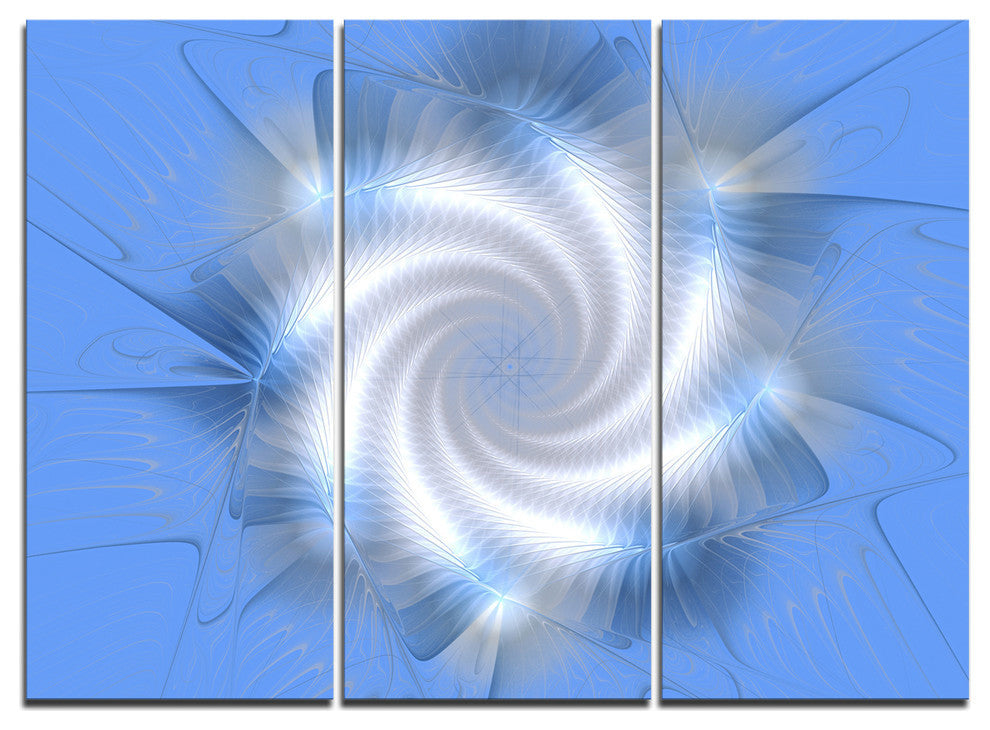 "White and Blue Fractal Star Flower" Metal Wall Art, 3 Panels, 36"x28"