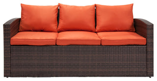 Rio 5-Piece Wicker Conversation Set With Storage, Dark Brown Wicker/Orange Cushi