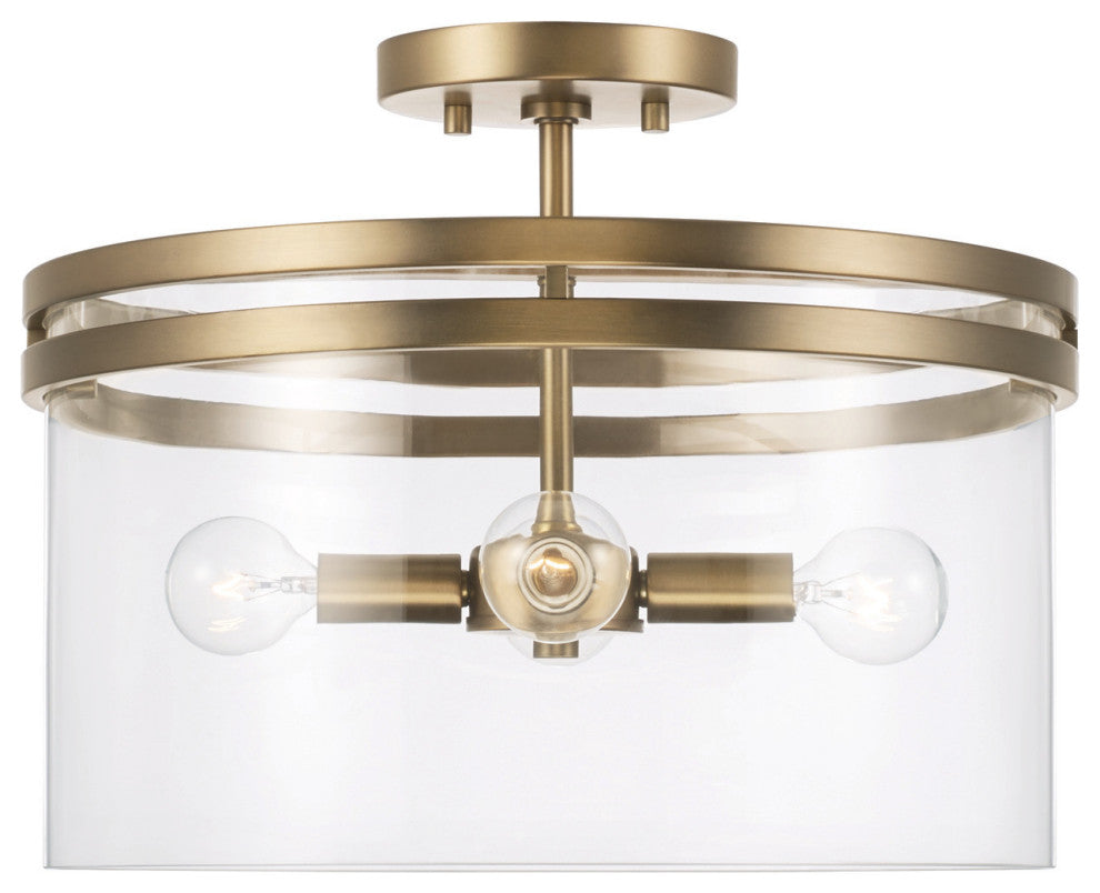 Capital Lighting 248741 Fuller 4 Light 15"W Semi-Flush Drum - Aged Brass