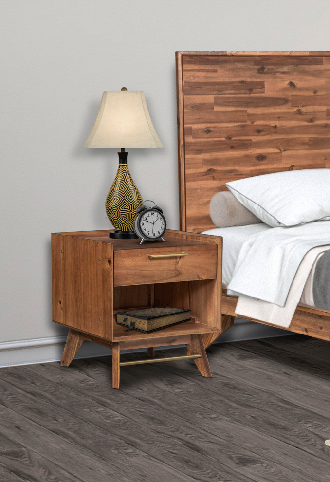 Mid-Century Modern Night Stand, Walnut 1-Drawer