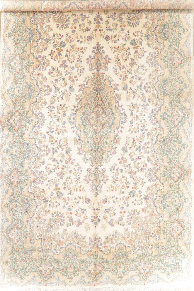 Consigned, Vintage-Style Traditional Hand-Woven Pakistani Area Rug, Beige, 13x21