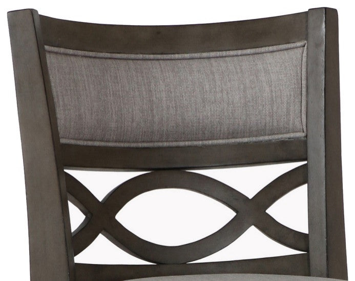 Benzara BM218142 Curved Back Swivel Counter Stool, Fabric Seat, Antique Gray