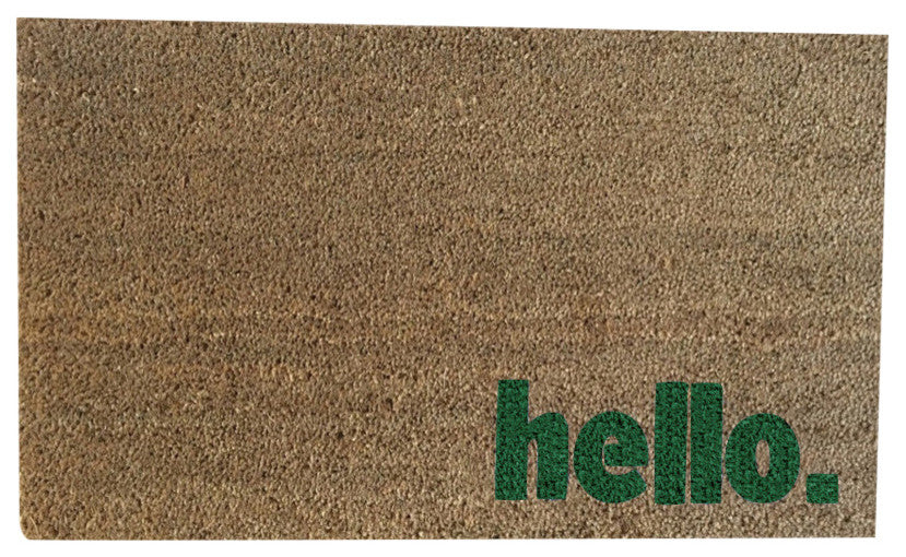 Hand Painted "Hello." Welcome Mat, Amazon Dark Green