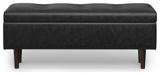Shay Mid Century Rectangular Storage Ottoman, Distressed Black