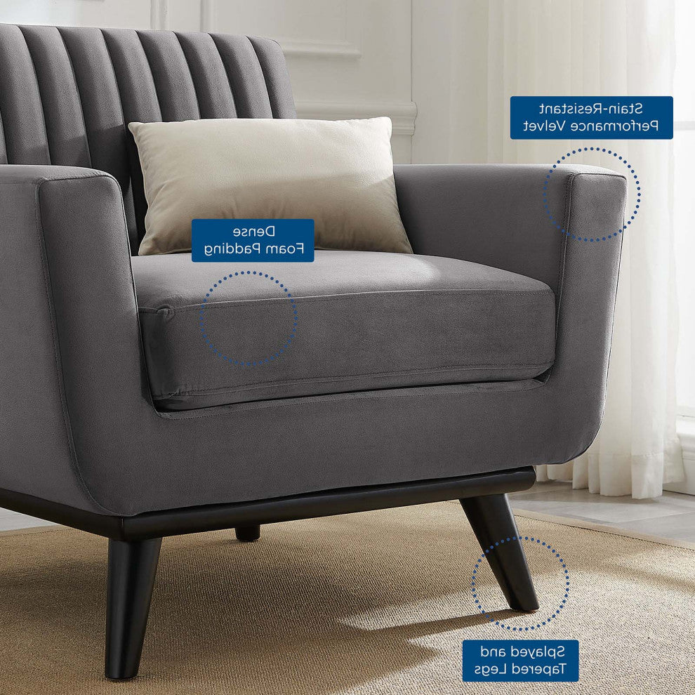 Tufted Armchair Accent Chair, Velvet, Gray, Modern, Lounge Hospitality