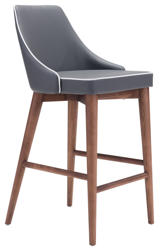 Contemporary Wood Faux Leather High Back Bar Stool , Dark Gray