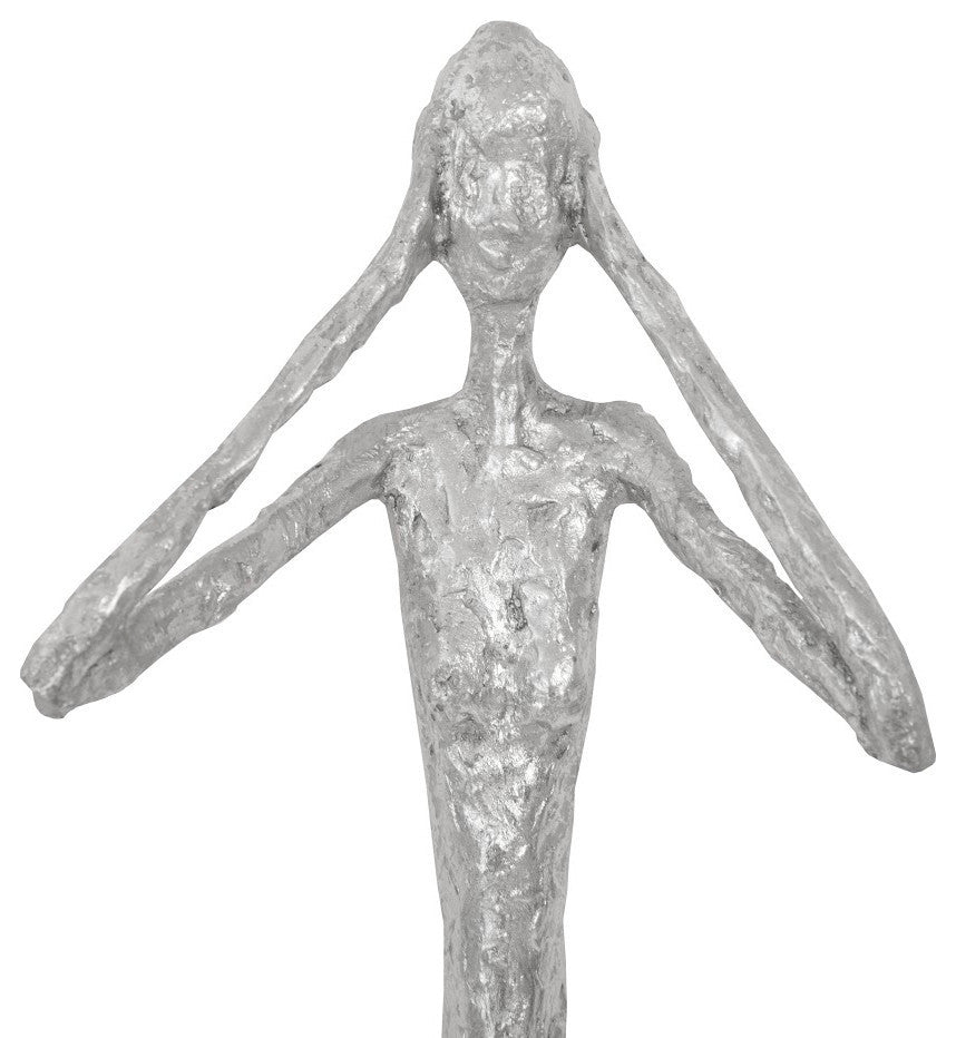 See, Speak, Hear No Evil Wall Art, Resin, 3-Piece Set, Silver Leaf