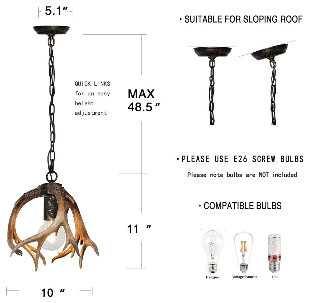 Antler Pendant Light, Rustic Farmhouse