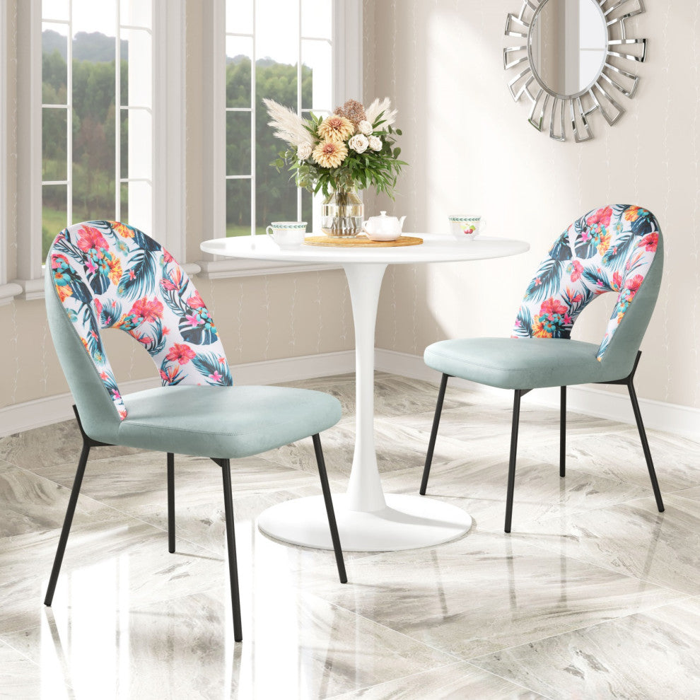 Dining Chair, Set of 2, Steel Metal, Fabric, Green, Black, Kitchen Cafe Bistro