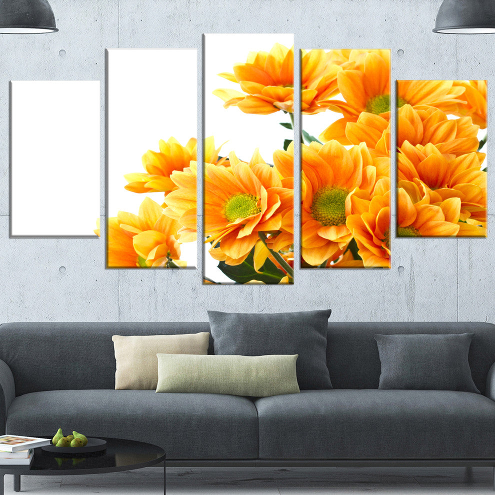 Orange Flowers Chrysanthemum, Floral Canvas Art Print, 60"x32", 5 Panels