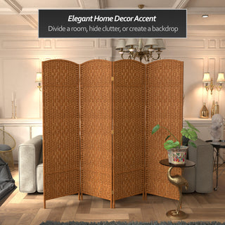 6' Tall Diamond Weave Fiber Room Divider, Dark Beige, 4 Panel