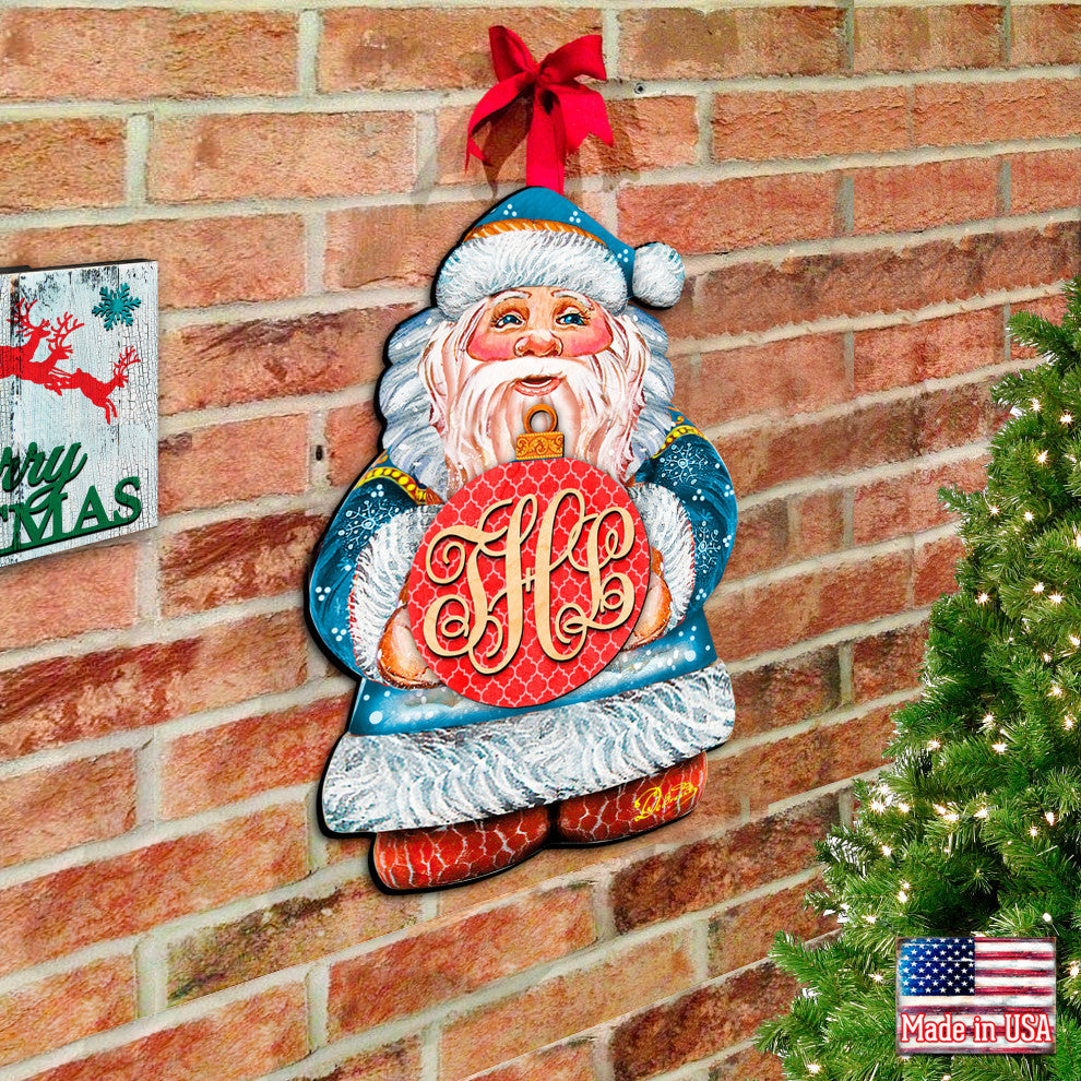 Merry Christmas Santa Red Ball Personalized Door Hanger