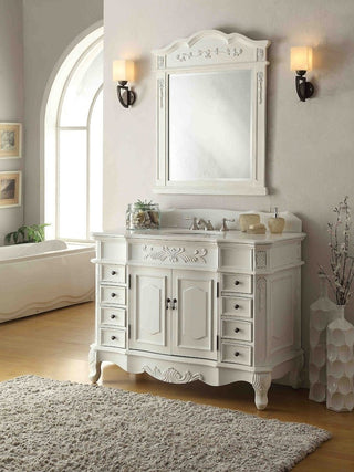 42" Antique-Style White Morton Bathroom Sink Vanity and Mirror Set