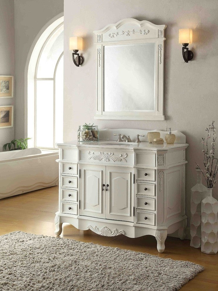 42" Antique-Style White Morton Bathroom Sink Vanity and Mirror Set