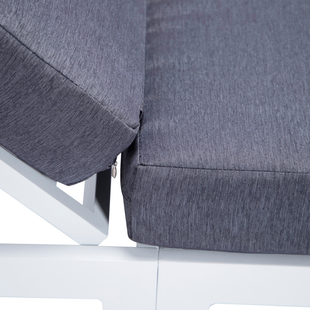 LeisureMod Chelsea Chaise Lounge Chair With Side Table, Blue