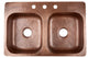 Angelico Copper 33" Double Bowl Drop-In Kitchen Sink With 3 Hole