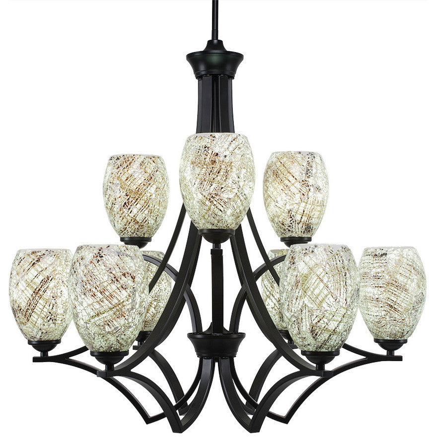 Zilo 9 Light Chandelier, 5" Natural Fusion Glass