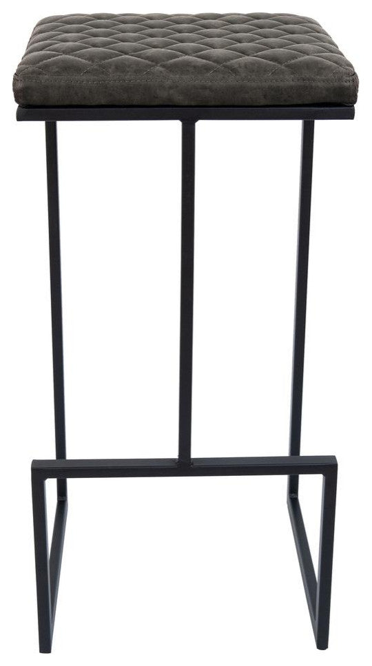 LeisureMod QS29GR Quincy Quilted Stitched Leather Bar Stools With Metal Frame