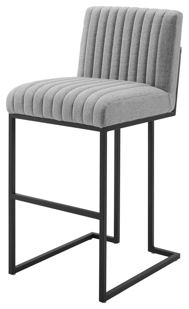 Tufted Bar Stool Chair Barstool, Fabric, Metal, Gray, Modern, Bar Pub