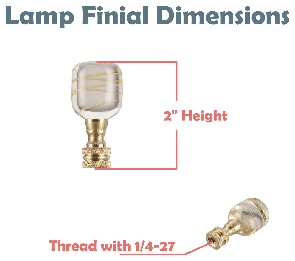 Aspen Creative 24024-X, Clear w/Yellow Line Glass Lamp Finial, Copper, 2" Tall, Pack Set of 2