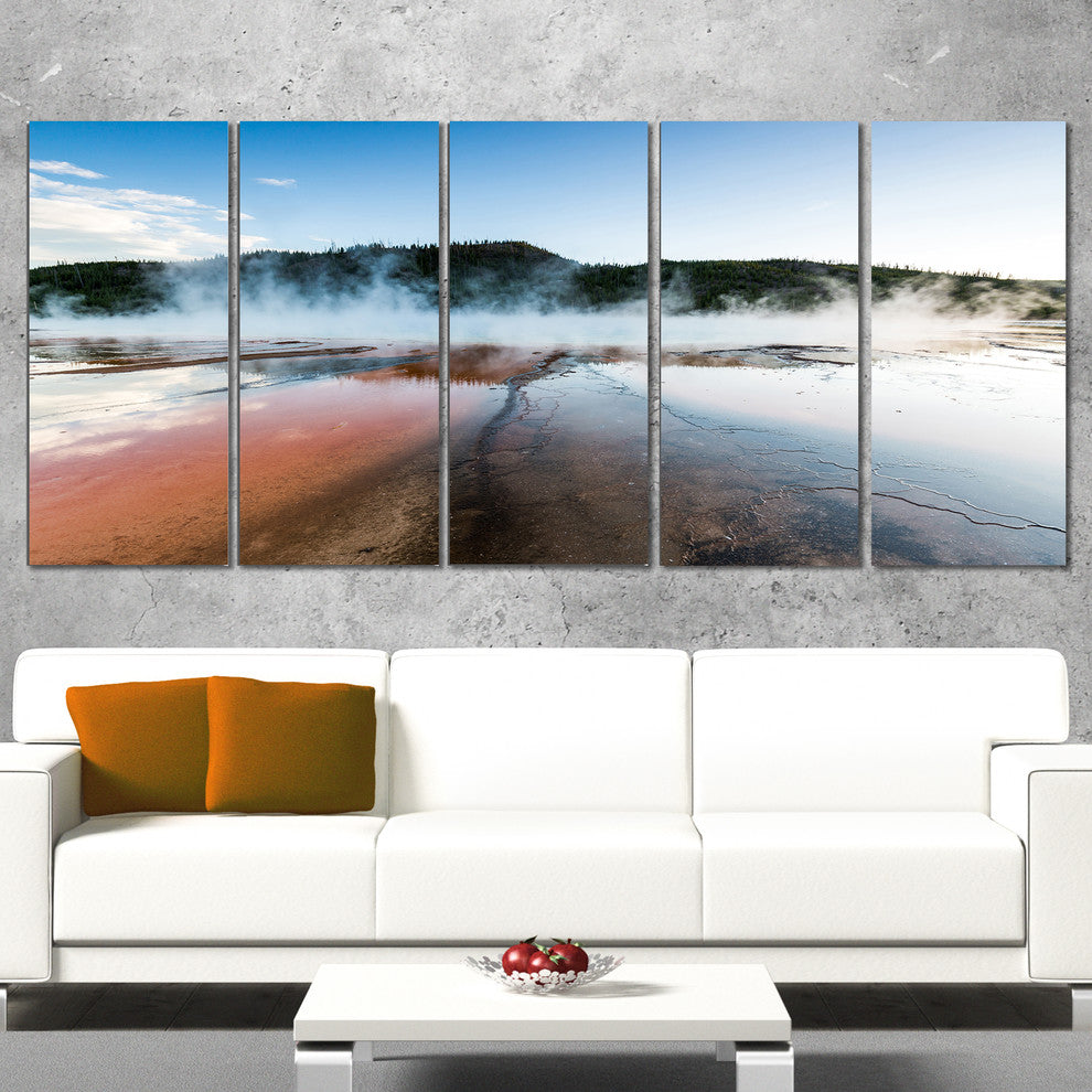 Grand Prismatic Spring at Sunset, Seashore Canvas Print, 60"x28", 5 Panels