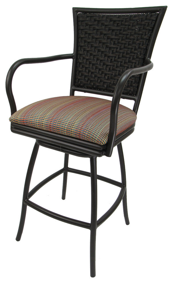 Outdoor Patio Swivel Armless Counter Stool, Erin, Multi Sun Stripe -Brown, 26"