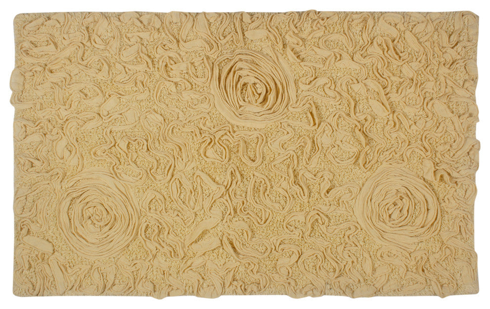 Bell Flower Collection Tufted Bath Rugs, 24"x40" Rectangle, Yellow