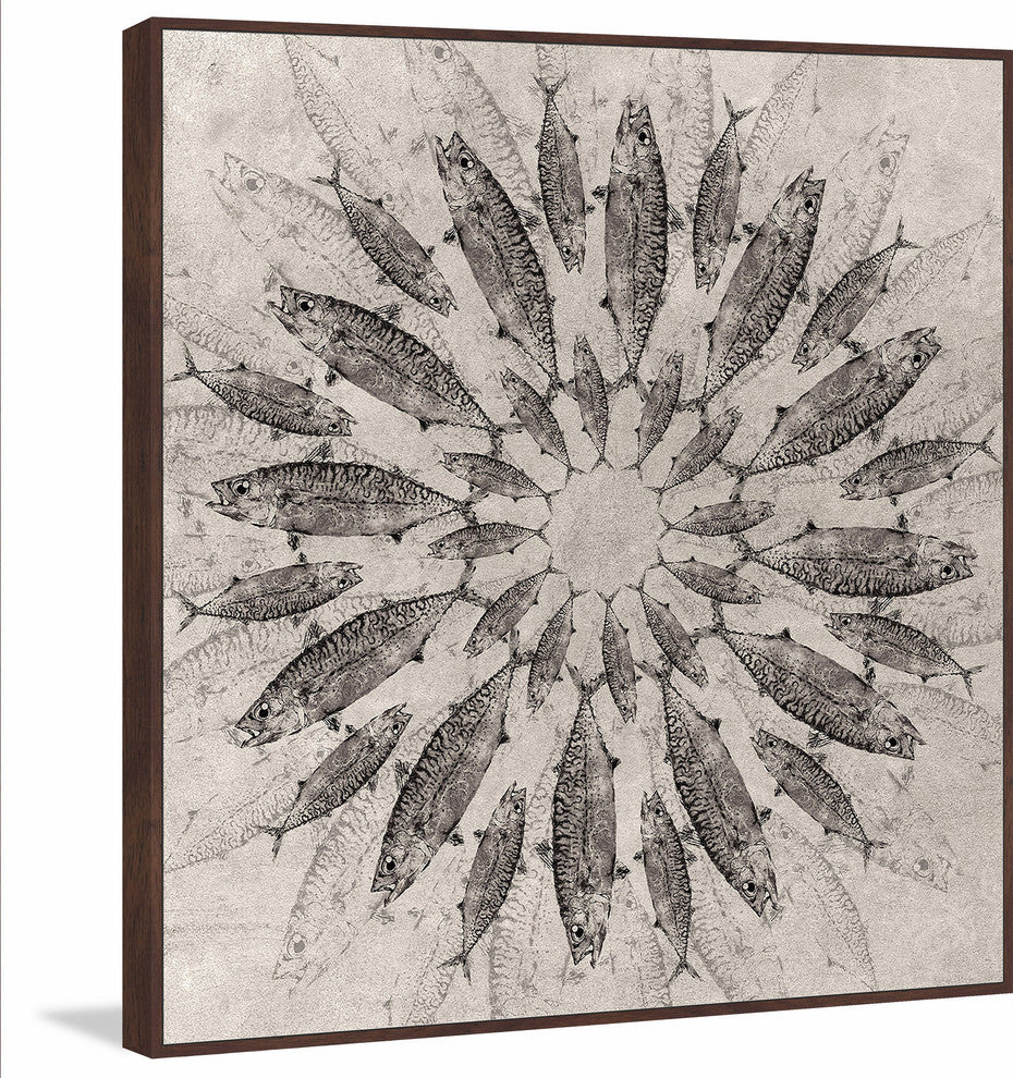 "Concentric Fish" Floater Framed Painting Print on Canvas, 40"x40"