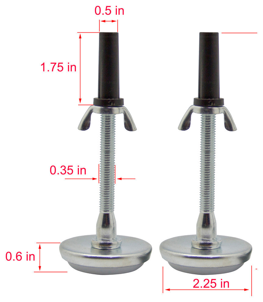 Nylon Base 5.8" Adjustable Height Threaded Bed Frame Riser Glides, Set of 6