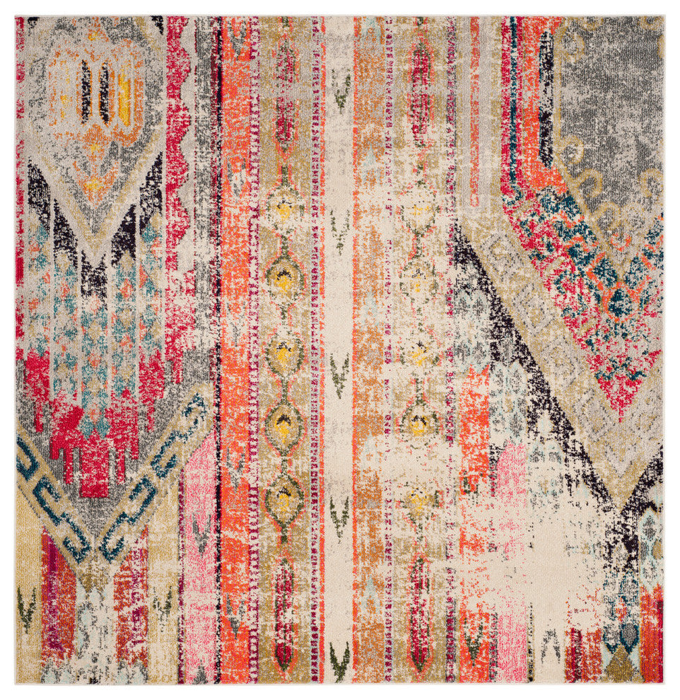 Safavieh Monaco Collection MNC222 Rug, Light Grey/Multi, 5' Square