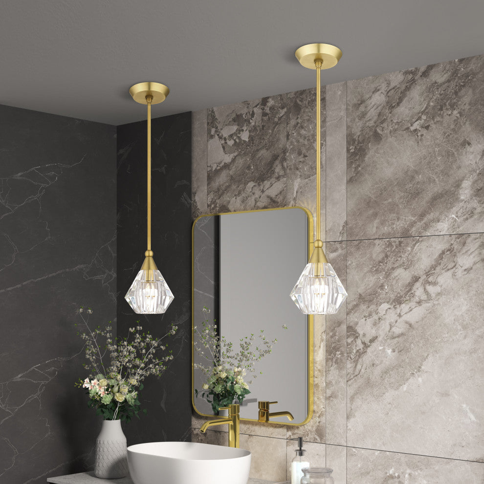 Brussels 1-Light Natural Brass Crystal Single Pendant