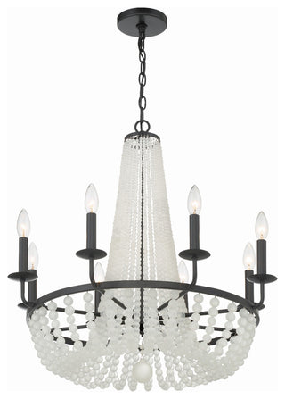 Bella 8-Light Matte Black Chandelier, Frosted Glass Beads