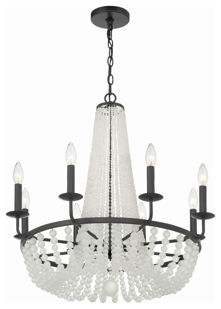 Bella 8-Light Matte Black Chandelier, Frosted Glass Beads