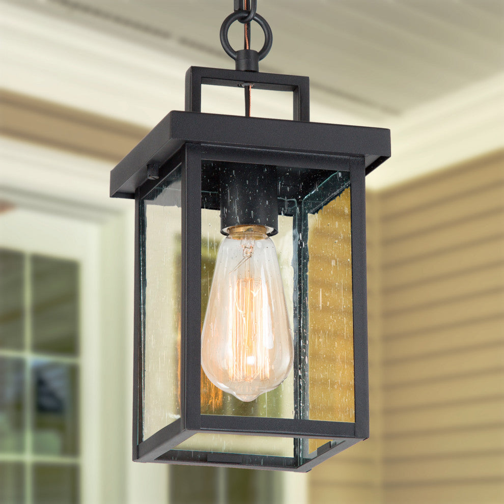 LNC 1-Light Industrial Outdoor Wall Lantern with Seeded Glass Panels, Single Pendant