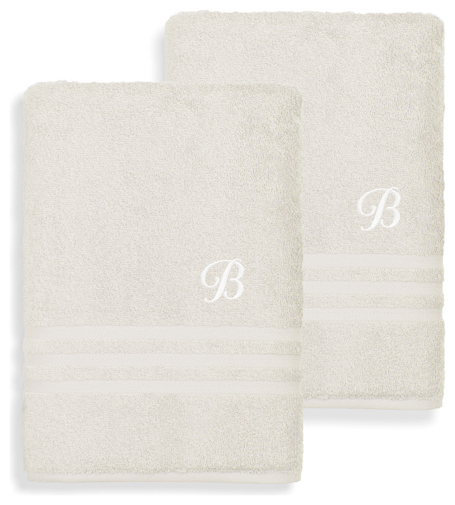 Denzi Bath Towels With Monogrammed Letter, Set of 2, B
