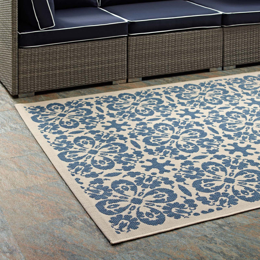 Vintage Area Rug Floor Carpet, Indoor Outdoor, Rectangular, 4x6, Blue Beige