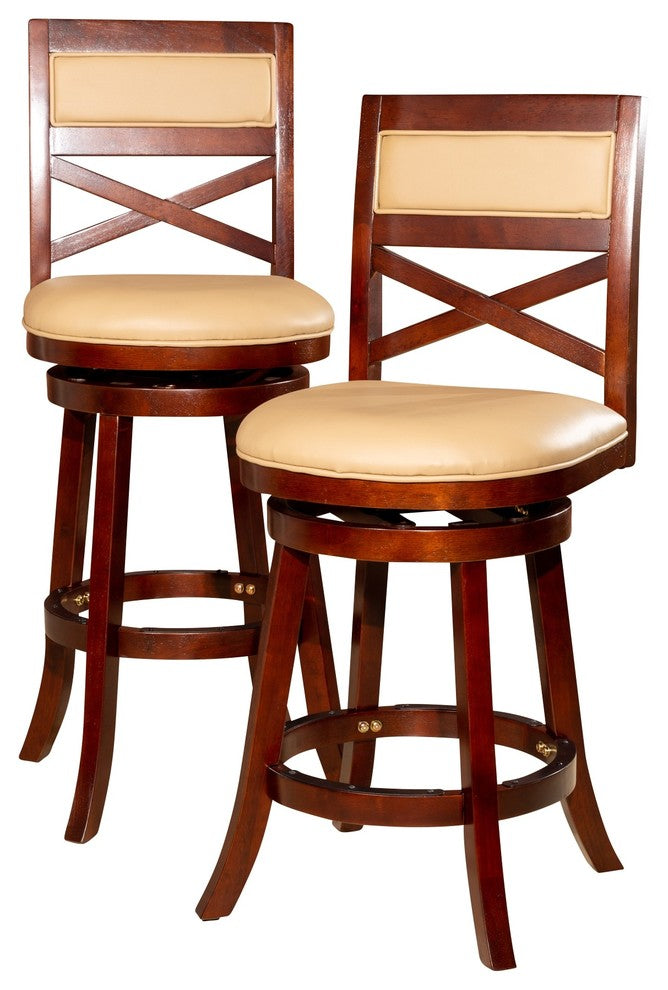 DTY Indoor Living Meeker X Back Swivel Stool, 30" Bar Stool, Cherry, Bone Leather