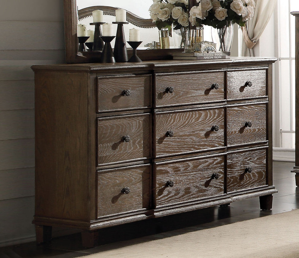 9 Drawers Weathered Oak Dresser