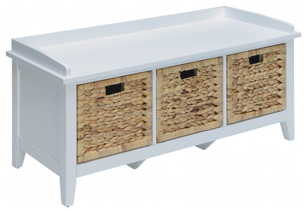 43" X 16" X 19" White Solid Wood Leg Storage Bench